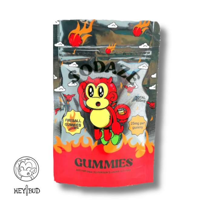 Sodaze Fireball Gummies- Packet consists of 4x 25mg Infused Gummies- Sold By Hey Bud Online 